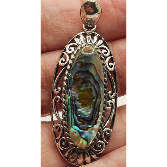 Handmade Sterling 925 Abalone Shell Pendant Signed With Makers Initials CFJ EUC - Picture 2 of 7
